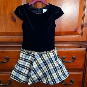 Black Velvet and Plaid Formal Kids Dress- Size 5